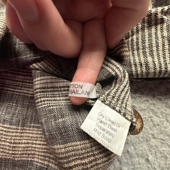 Yasuko Kurisaka Striped Brown Gray Pocket Button Sweater Coat Jacket Women Large - Picture 9 of 12